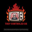 © Dreamswitcher Studio - skull broadcast news from burning tv, hypnotized the audiences