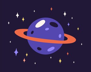 Wall Mural - abstract planet sphere with craters on surface and ring around. alien world with cosmic globe and st