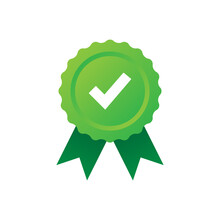 Vector Green Medal With Ribbons And Check Mark