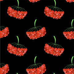 Viburnum colorful seamless pattern red fruit on black art design elements stock vector illustration for web, for print