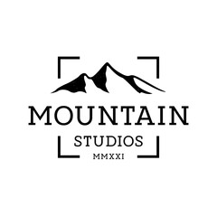 Wall Mural - Mountain Landscape with Focus Square Lens Frame for Adventure Outdoor Nature Photography Photographer Logo Design