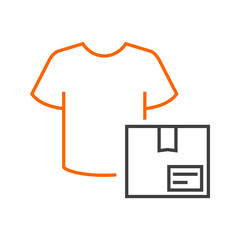 Canvas Print - Envio de ropa. Icono caja de cartón con camiseta con lineas en color gris y naranja