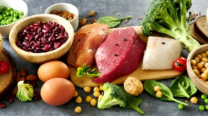 Canvas Print - health food selection- meat, fruit and vegetable