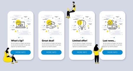 Poster - vector set of transportation icons related to air balloon, hold box and online delivery icons. ui ph