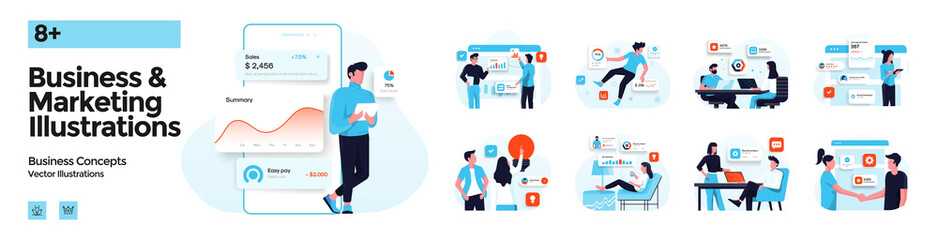 Poster - Modern colorful Business and Marketing illustration set