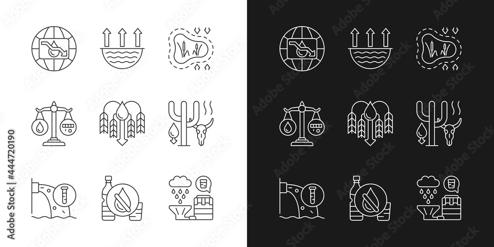 Water resources lacking linear icons set for dark and light mode. Water ...