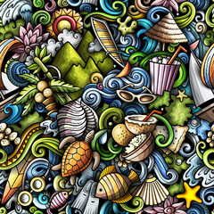 Wall Mural - Cartoon doodles Mauritus seamless pattern.