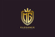 initial MG elegant luxury monogram logo or badge template with scrolls and royal crown - perfect for luxurious branding projects