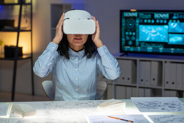 Poster - Asian Woman Adjusting Virtual Reality Headset