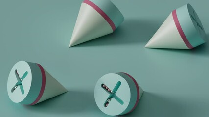 Poster - Loopable 3d render of rotating shapes with balls inside. Satisfying video. Abstract geometry composition with directional light and bluish gamma.