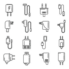 Poster - device charger icons set outline vector. mobile usb cable