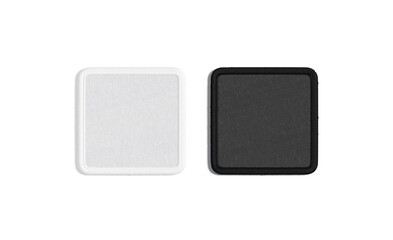blank black and white square embroidered patch mockup, top view