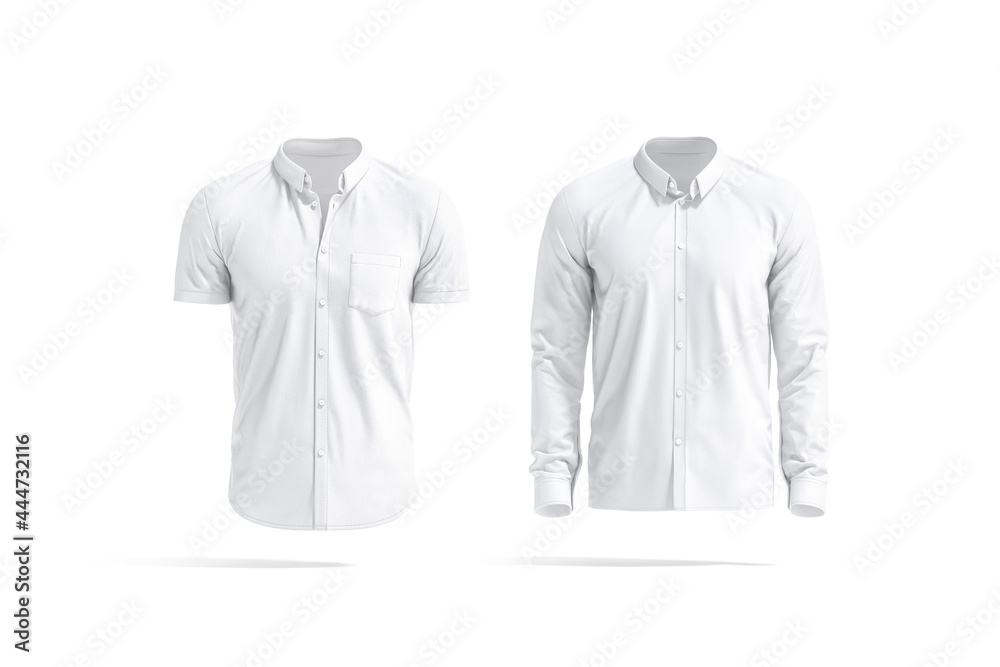 Blank white short and long sleeve men shirt mockup, isolated - obrazy, fototapety, plakaty 