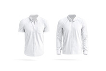 Blank White Short And Long Sleeve Men Shirt Mockup, Isolated