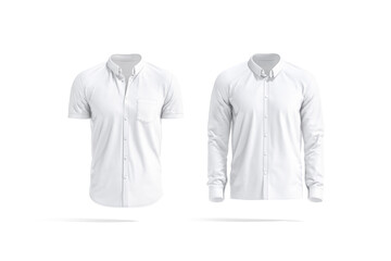 blank white short and long sleeve men shirt mockup, isolated