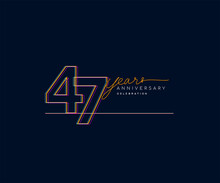 47th Years Anniversary Logotype With Colorful Multi Line Number Isolated On Dark Background.