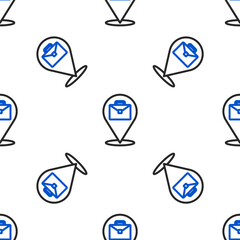 Poster - Line Online working icon isolated seamless pattern on white background. Freelancer man working on laptop at his house. Remote work. Distant job concept. Colorful outline concept. Vector