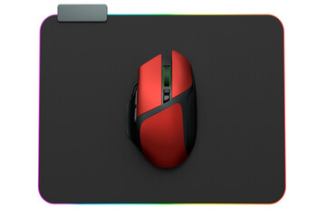 Fototapete - Modern gaming computer mouse on professional pad on white background