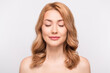 © deagreez - Photo portrait woman happy dreamy naked shoulders after shower isolated white color background