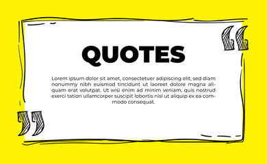 Typography design quote chat bubble background. Remark quote text box poster template concept. Blank empty frame citation. Quotation paragraph symbol icon. Double bracket comma mark with yellow colour