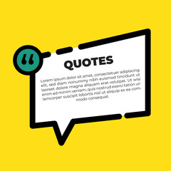 Typography design quote chat bubble background. Remark quote text box poster template concept. Blank empty frame citation. Quotation paragraph symbol icon. Double bracket comma mark with yellow colour