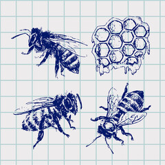 Sticker - hand drawn bee sketch black honey vector illustration