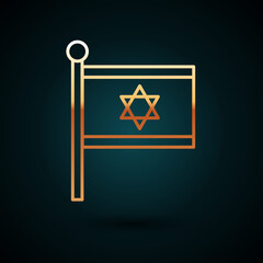 Poster - Gold line Flag of Israel icon isolated on dark blue background. National patriotic symbol. Vector