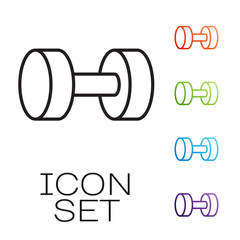 Sticker - Black line Dumbbell icon isolated on white background. Muscle lifting icon, fitness barbell, gym, sports equipment, exercise bumbbell. Set icons colorful. Vector