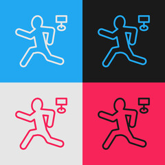 Poster - Pop art line Murder icon isolated on color background. Body, bleeding, corpse, bleeding icon. Concept of crime scene. Vector