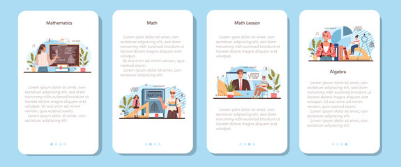 Wall Mural - Math school subject mobile application banner set. Students studying
