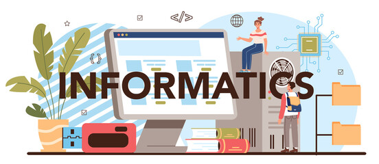 Poster - informatics typographic header. it education, student write software