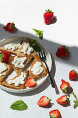 Wall Mural - Healthy food breakfast strawberry toast with butter cream