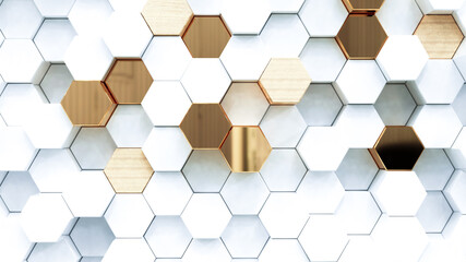 Wall Mural - abstract luxury background with golden hexagons. 3d rendering.