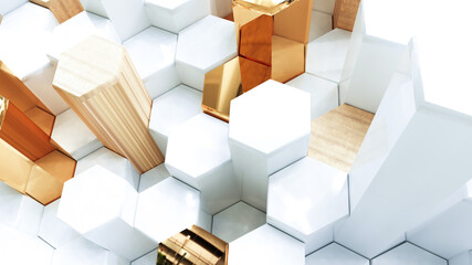 Wall Mural - abstract luxury background with golden hexagons. 3d rendering.