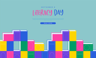 Wall Mural - Literacy Day web template book cartoon concept