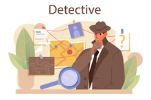 Professional Detective Concept. Agency Investigating A Crime Place