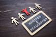 Plate with Rewards and recognition words and wooden employee figures.