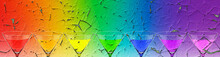 Illustration Of Drinks Set With Rainbow Colors And Background On Torn Paper