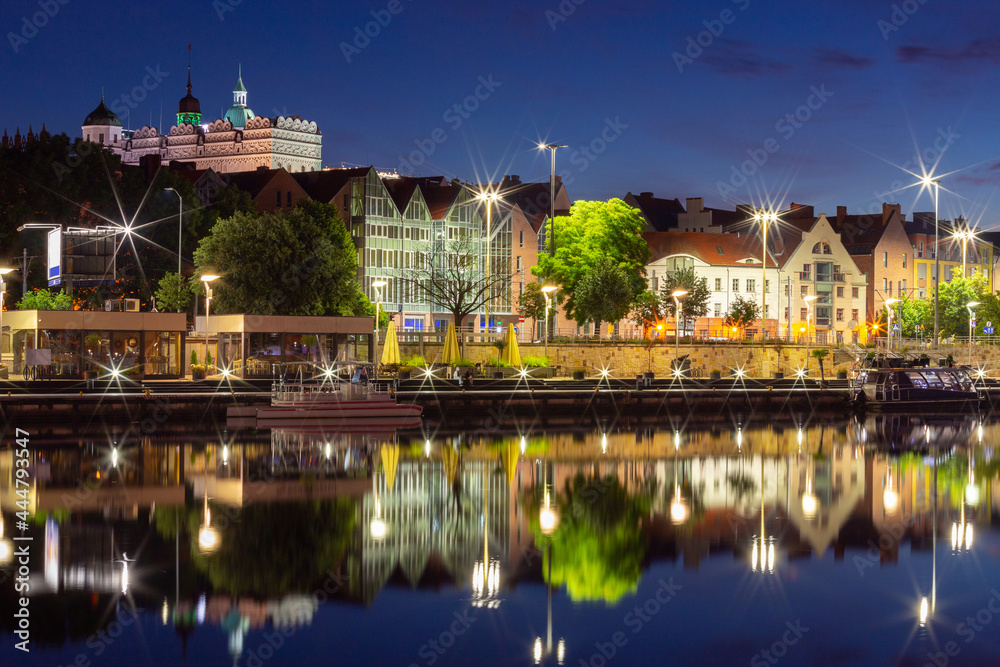 Obraz na płótnie Szczecin. City embankment in the night illumination. w salonie