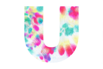 Initial letter U with abstract hand-painted tie dye texture