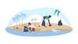 © Kudryavtsev - Eco volunteers doing coastal clean up, flat vector illustration isolated.