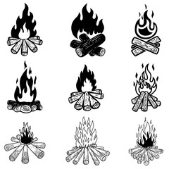 Wall Mural - set of illustrations of campfire. design element for logo, label, sign, poster. vector illustration