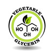 Creative round icon Vegetable Glycerine with chemical formula sign and green leaves symbol for organic food logo, natural cosmetics pictogram, medical products contain E422 glycerol ingredient