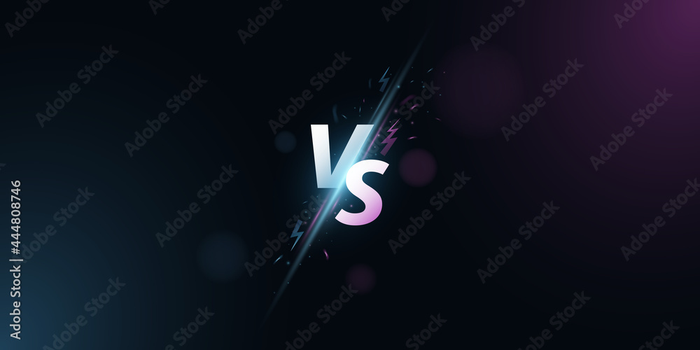 Versus background. VS screen for sport games, match, tournament, e-sports competitions, martial arts, fight battles. Light effect with cartoon lightning. Game concept. Vector - obrazy, fototapety, plakaty 
