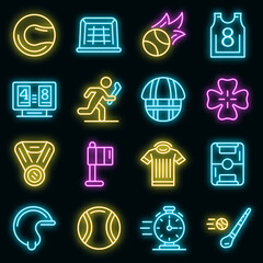 Canvas Print - Hurling icons set. Outline set of hurling vector icons neon color on black