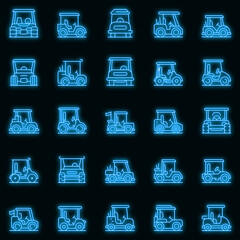 Poster - Golf cart icons set. Outline set of golf cart vector icons neon color on black