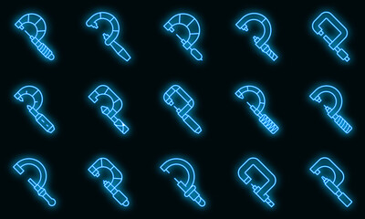 Poster - micrometer icons set. outline set of micrometer vector icons neon color on black