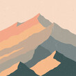 Boho minimalist mountain landscape with Sun. Vector illustration.