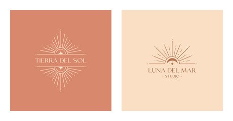 set of vector bohemian logos.boho linear icons or symbols in trendy minimal style.modern celestial e