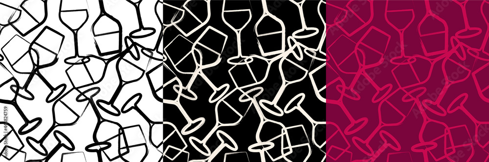 Seamless background pattern. Hand drawn wine glasses pattern, shapes ...